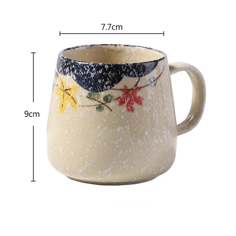 380ml Japanese Retro Style Coffee Mug With Handle Ceramic Breakfast Oats Milk Cups Home Teacup Water Mug With Lid And Spoon Gift