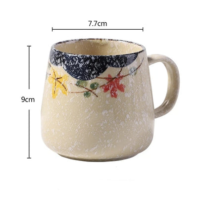 380ml Japanese Retro Style Coffee Mug With Handle Ceramic Breakfast Oats Milk Cups Home Teacup Water Mug With Lid And Spoon Gift