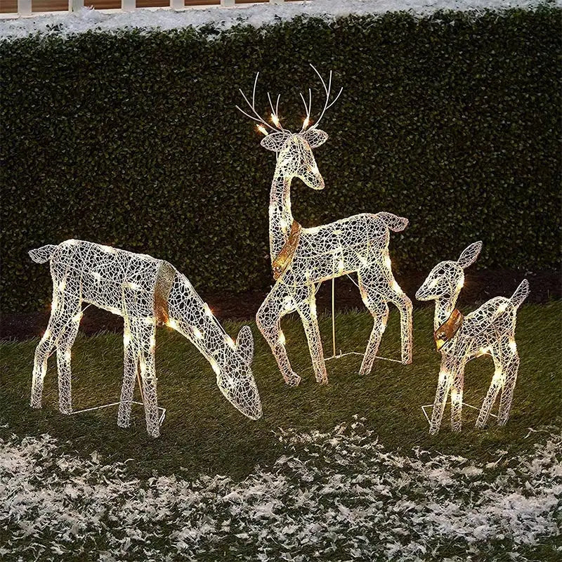 Eisenkunst Elch Hirsch Weihnachtsgartendekoration mit LED Light Glitzer Rentier Weihnachtshäuser im Freien Yard Ornament Dekor