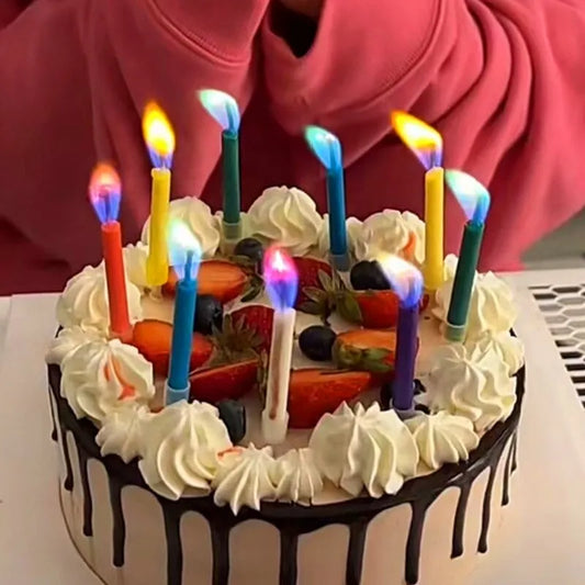 Színes születésnapi party kellékek 6/12dbs esküvői színes multicolor gyertyák biztonságos lángok desszert torta gyertyák dekoráció