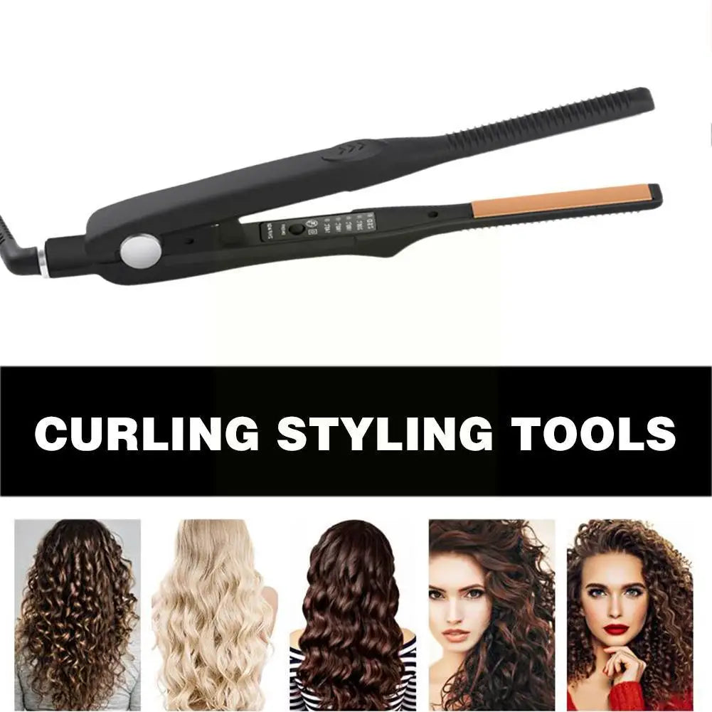 2 In 1 Hair Straightener & Curler Small Flat Iron Ceramic Hair Crimper Corrugation Short Hair Straightening Curling Styling Tool