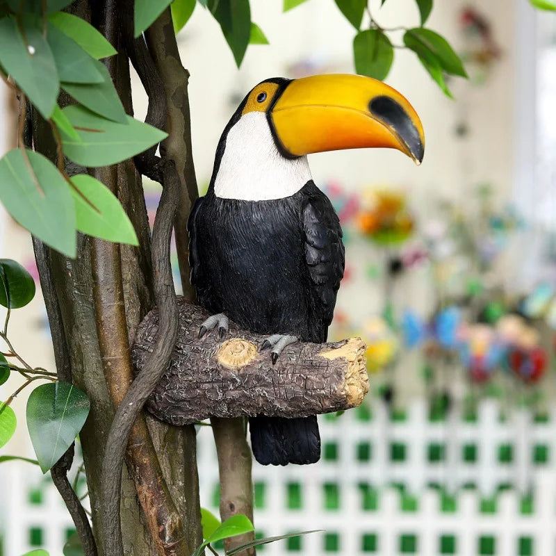Toucan Vogel Figurbaum Hugger Dekor Hängende Harzornamente Gartenstatue kreative Simulation Tierflecken Wanddekoration