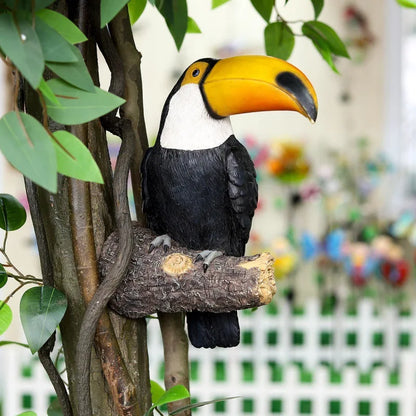 Toucan Bird Figurine Tree Hugger Decor Hængende harpiks Ornamenter Garden Statue Kreativ simulering Animal Yard Wall Decoration