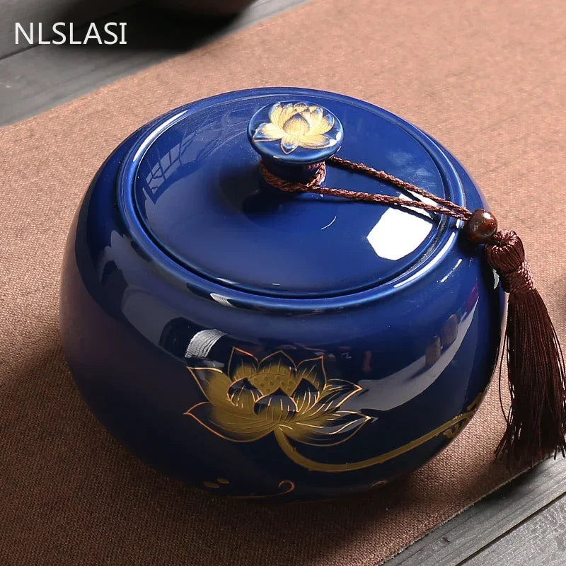 Large capacity Ceramics Tea Caddy Tieguanyin Tea Containers Travel Tea Box Storage Tank Sealed Tea Jar Coffee Spice Organizer