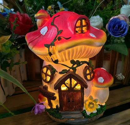 Casa decorazione per esterni fata giardino funghi case balcone solare giardino prato chiaro impermeabile in resina dono ornamento