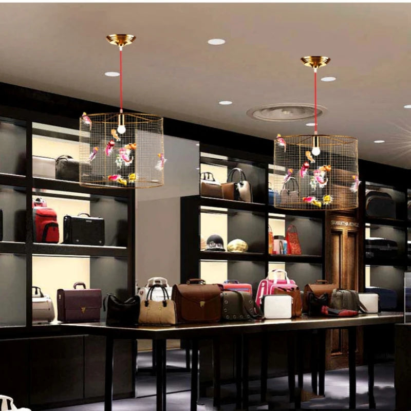 Nordic Creative Clothing Store Display Window Birdcage Chandelier  Restaurant Table Pendant Lamp Artistic Decor Light