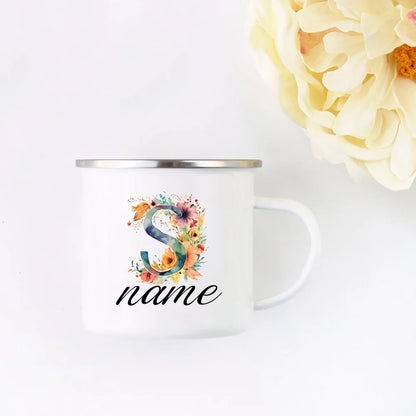 Personalized Floral Initial Name Cup Custom NameTea Coffee Hot Chocolate Mug Bride Bridesmaid Mothers Day Gift for Her