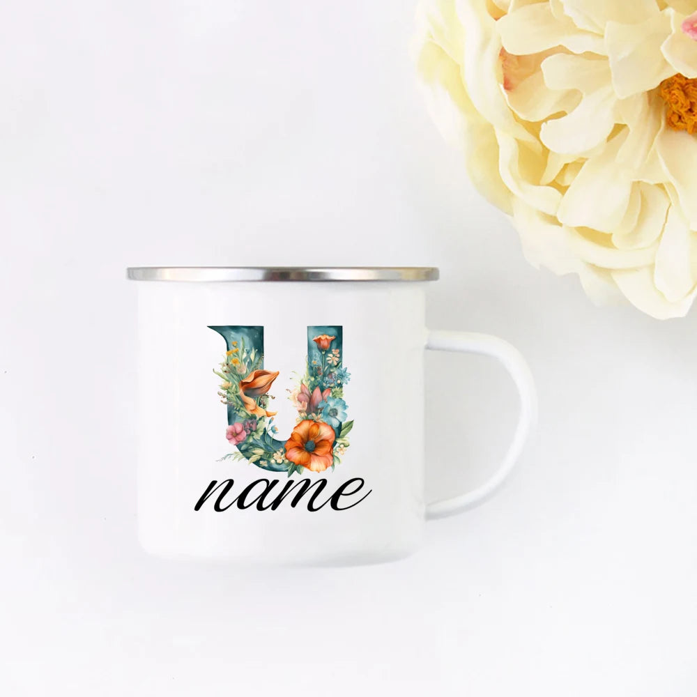 Personalized Floral Initial Name Cup Custom NameTea Coffee Hot Chocolate Mug Bride Bridesmaid Mothers Day Gift for Her