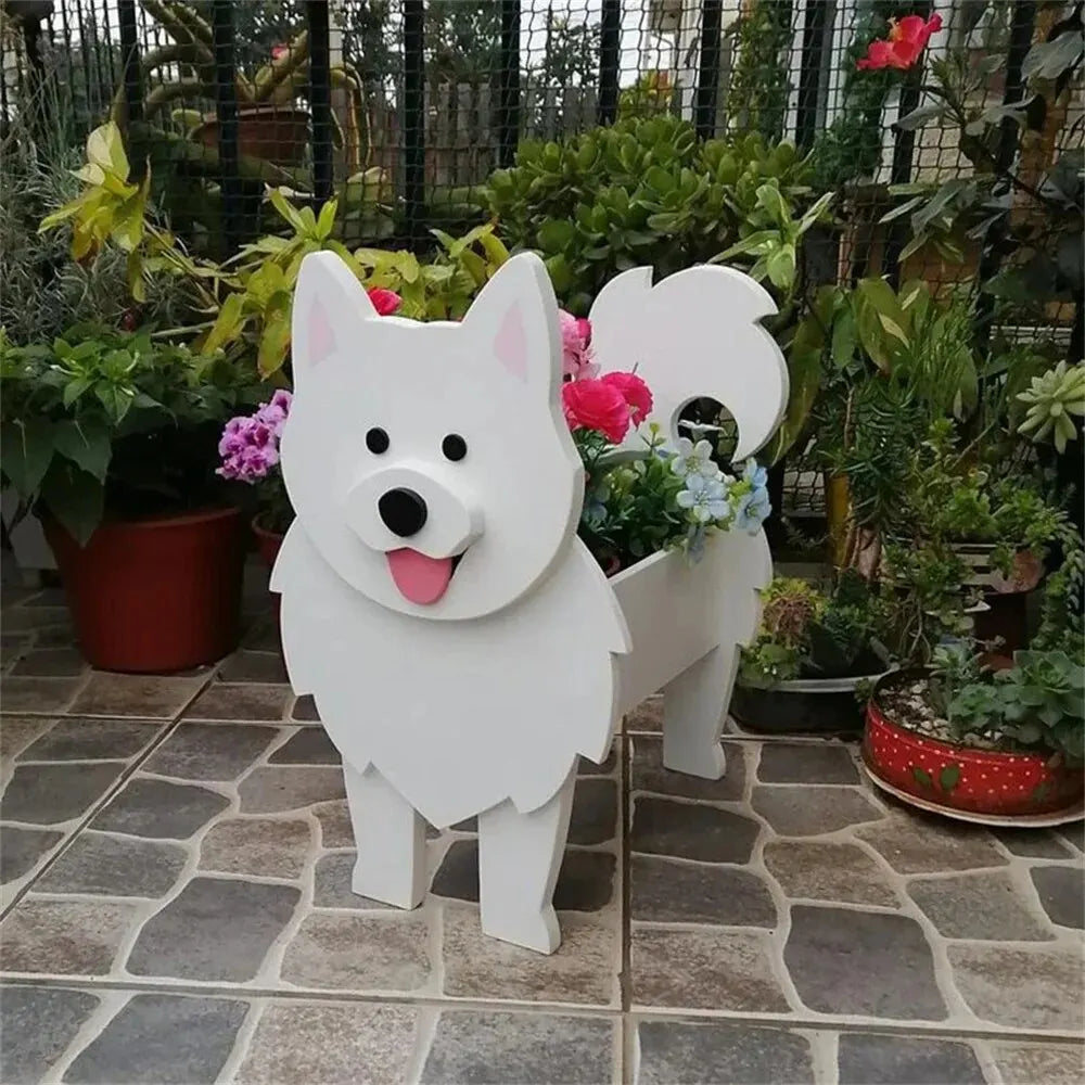 Garden Flower Pot Cute Dog Shaped Planter Samoyed Labrador Shepherd Dog Vase Pots PVC Home Outdoor Garden Decor Flowerpots