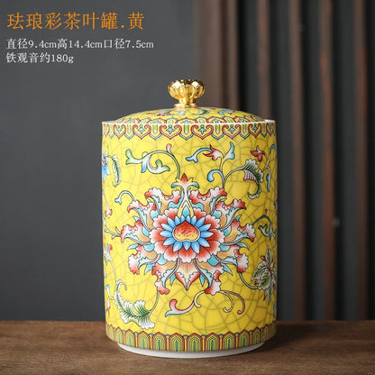 European Style Colored Flower Crown Ceramic Jar with Lid Cylindrical Sealed Tea Pot Porcelain Storage Jar Candle Bottle Decor