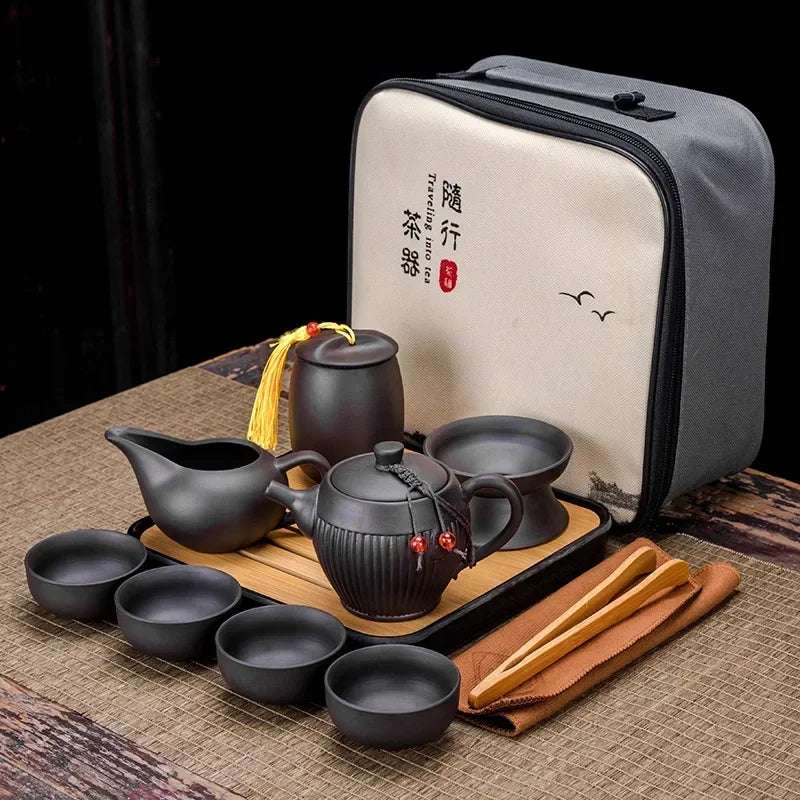 Chinese Kung Fu Tea Set Sand Ceramic Teapot Set Travel Kong Fu Tea Kit Gift Porcelain Purple Sand Pot Infuser Ceramic Tea Set