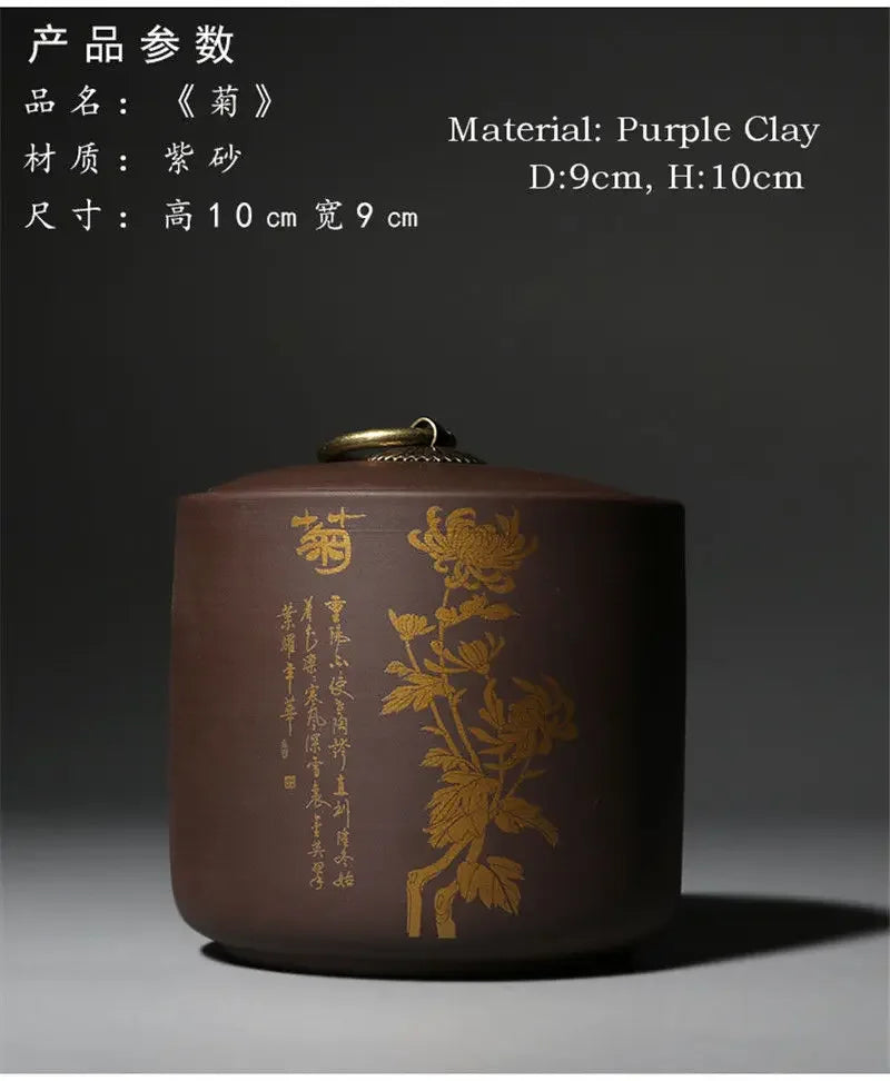 Yixing-Zisha Tea Canister, Ceramic Sealed Caddy, Household Tea Storage Jar, Coffee Container, Purple Clay Puer Box, Hermetic Pot