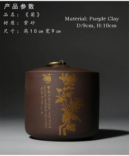 Yixing-Zisha Tea Canister, Ceramic Sealed Caddy, Household Tea Storage Jar, Coffee Container, Purple Clay Puer Box, Hermetic Pot