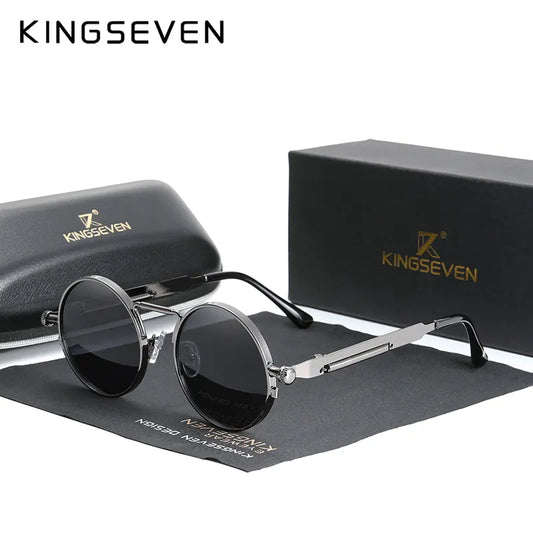 Kingseven af ​​høj kvalitet gotisk steampunk solbriller polariserede mænd Kvinder brand designer vintage runde metal ramme solbriller