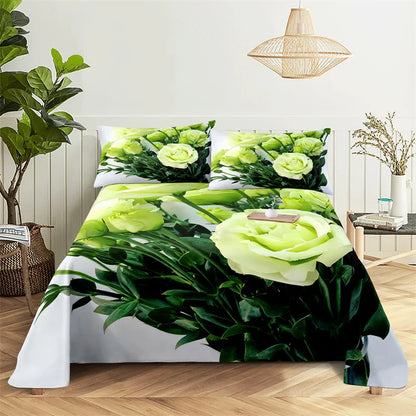 Rosa foglia verde 0,9/1.2/1.5/1.8/2.0m Set di lamiera di lenzuolo e foglioni per letti per letti per letti da letto
