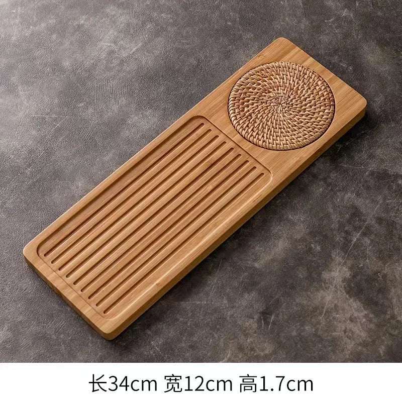Solid Bamboo Wood Tea Tray Portable Rattan Mat Rectangle Serving Table Plate Storage Dish for Hotel Tea Plate Accessories Saucer