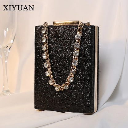 Xiyuan Dámske kovové tašky Shiny Diamonds Clings Cling Remanestones večerné tašky Luxusná kabelka bling módne dláčky večierky Tote tašky