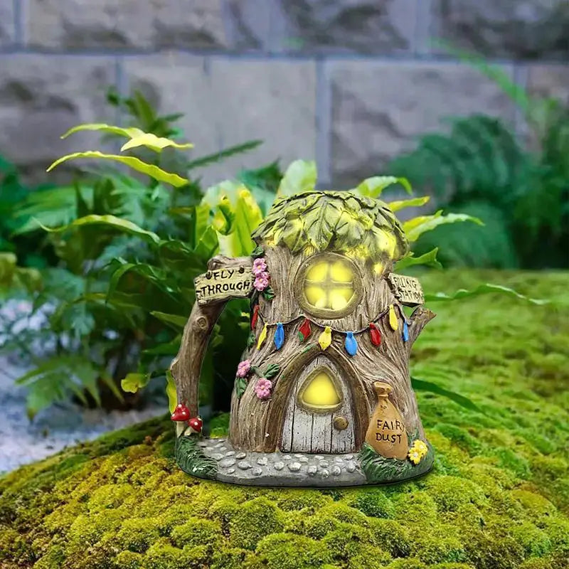 Käsityön miniatyyri talon aurinkoenergia LED Light Garden Fairy Outdoor Walkway -hartsin mökki Joululamppu sisustus