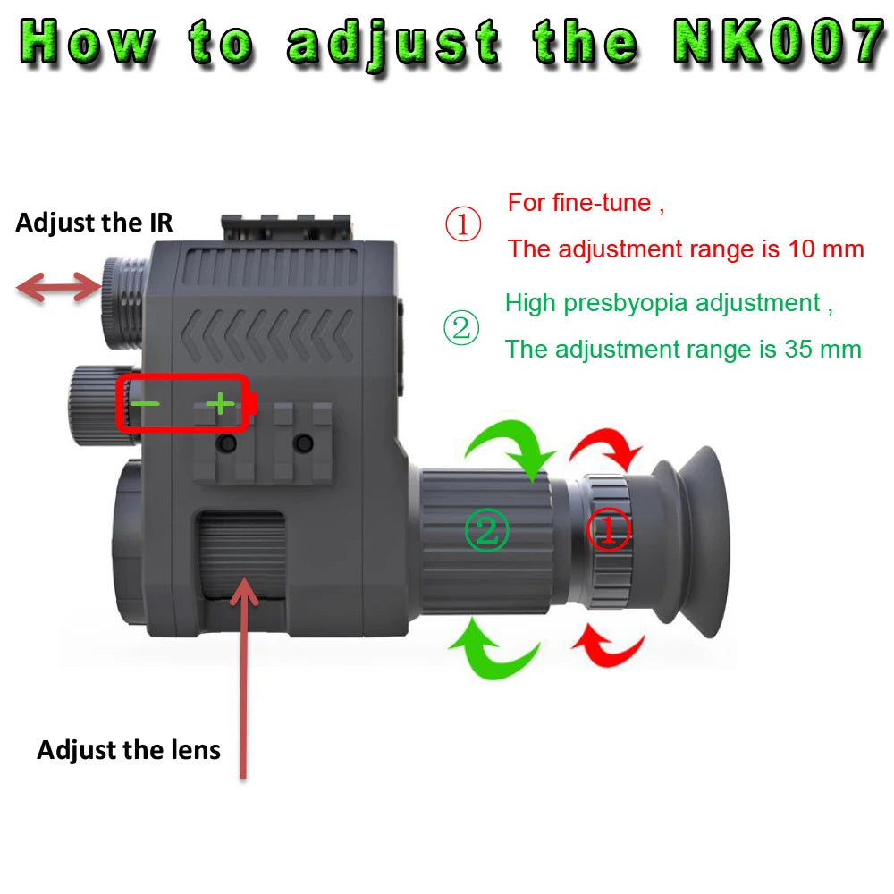 NK007 كاميرا فيديو أحادية العين للرؤية الليلية 1080P 200-400M تعمل بالأشعة تحت الحمراء مع شاحن بطارية قابل لإعادة الشحن متعدد اللغات