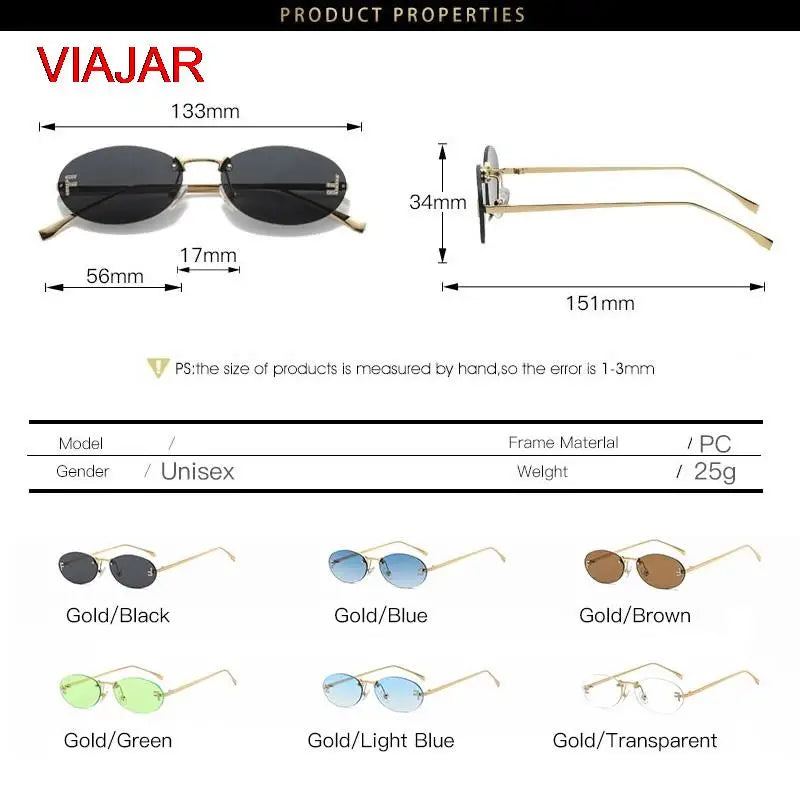 Rimless oval solbriller Kvinder 2024 Cat Eye Designer Brev Punk Sun Glasses Men Shades Driving Eyewear Glasses Female UV400