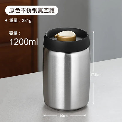 Stainless steel tea sealed jar Moisture-proof household tea storage jar press vacuum high-grade coffee bean sealed jar