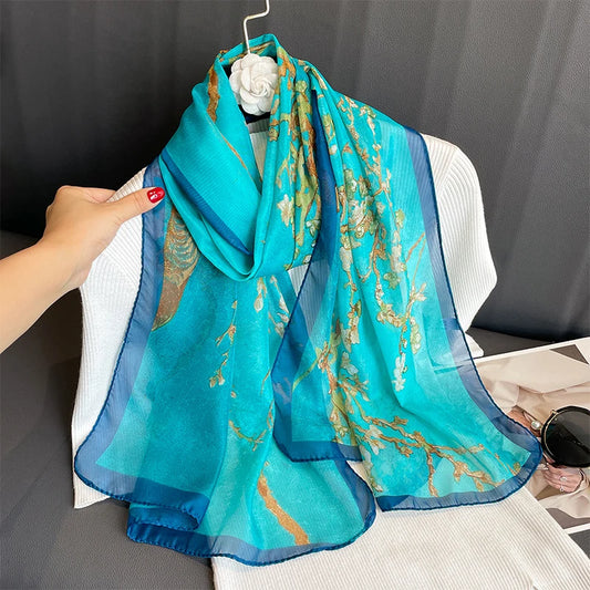 2023 Modna druk w kwiatowy szyfonowy szalik Hidżab Kobiety Pareo Lady Bandanas Beach Ręcznik