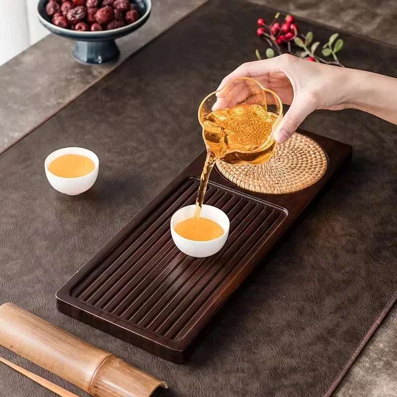 Solid Bamboo Wood Tea Tray Portable Rattan Mat Rectangle Serving Table Plate Storage Dish for Hotel Tea Plate Accessories Saucer