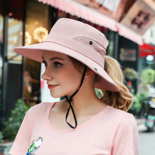 הגנת UV כובעי דלי מתקפלים לנשים כובע דייג של חור סוס.