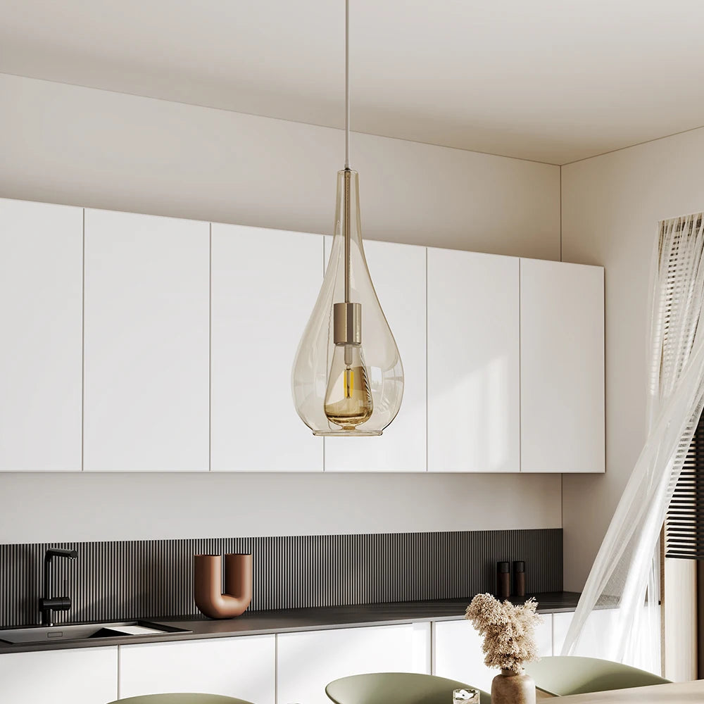 KOMORE Droplet Glass 1 Head Pendant Light Fixture Ceiling Lighting for Kitchen Dinning Table Hallway Entryway