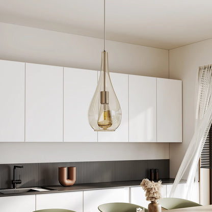 KOMORE Droplet Glass 1 Head Pendant Light Fixture Ceiling Lighting for Kitchen Dinning Table Hallway Entryway