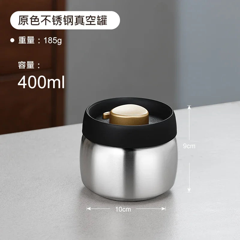 Stainless steel tea sealed jar Moisture-proof household tea storage jar press vacuum high-grade coffee bean sealed jar