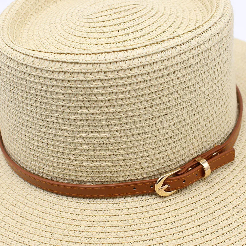 2022 Summer New Style Straw Hats Outdoor Sunshade Wide Brim Flat Top Hats dla kobiet i mężczyzn Fedora Straw Caps