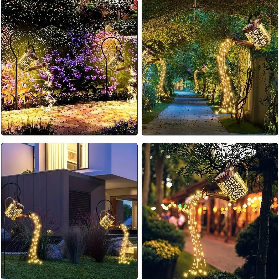 A rega solar ao ar livre pode leve estrela do chuveiro jardim da arte LED String Light Patio Patio Holding Lantern Kettle Lâmpada Decorativa