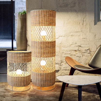 Japanese Rattan Floor Lamp Retro Hand-woven floor light for Living Room Bedroom sofa Office Hotel handmade rattan Table lamp