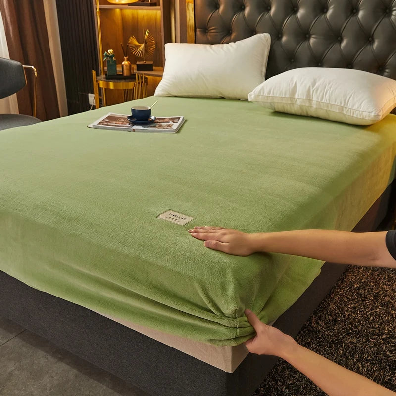 1 pc enkel solid farve monteret ark Nordisk madras dækning plys seng ark vinter varm elastisk blød seng ark med elastisk bånd