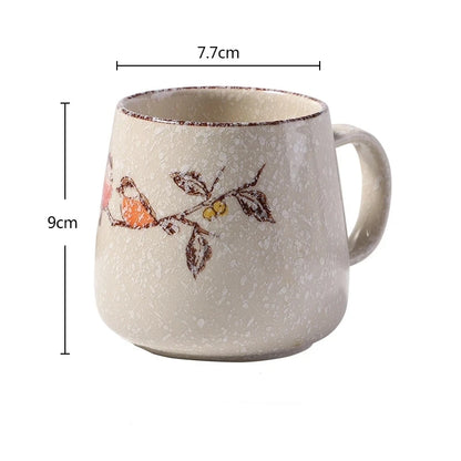 380ml Japanese Retro Style Coffee Mug With Handle Ceramic Breakfast Oats Milk Cups Home Teacup Water Mug With Lid And Spoon Gift