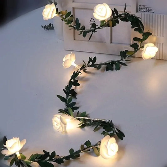 10/20leds blanc 1,5 / 3meter Rose Flower String avec lumières Table de table de table décorations de rose artificielle brillante Garland