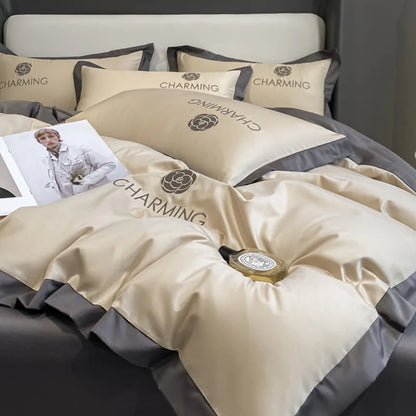 Mulberry Silk Pedding Set z kołdrą z osłony blachy poduszki luksusowy satynowy rozkład łóżka solidny kolor królowa królowa pełna rozmiar bliźniak