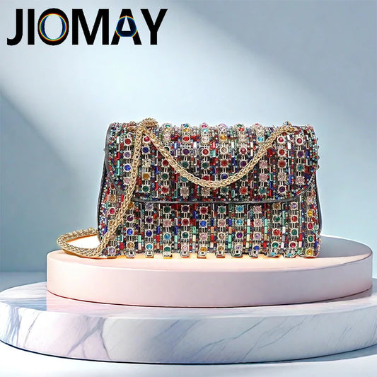 תיקי מעצבי יוקרה של Jiomay תיקים מותג אופנה לנשים אלגנטיות ורב -תכליתיות תיק ריינסטון תיק מצמד ערב