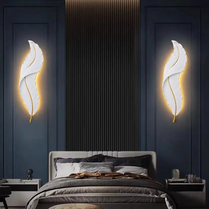 Nordic LED Feather Wall Lamp Creative Bedroom Bedside Living Room Background Home Light Resin Aisle Staircase Decor Wall Lamp