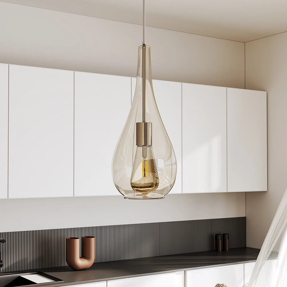KOMORE Droplet Glass 1 Head Pendant Light Fixture Ceiling Lighting for Kitchen Dinning Table Hallway Entryway