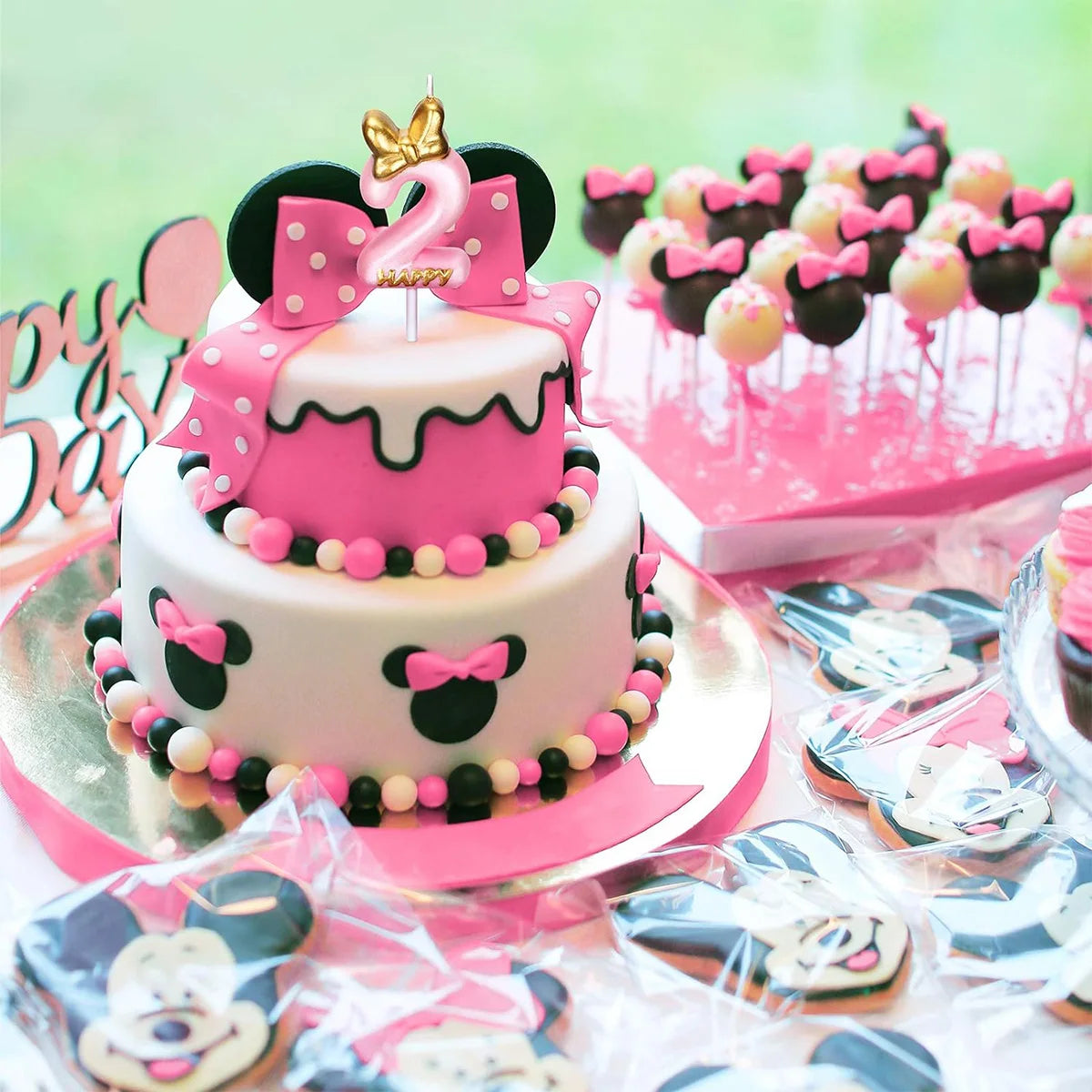 Kynttilä vaaleanpunainen syntymäpäivä kynttilä tyttö hyvää syntymäpäivää kakku topper -leivontajuhlajuhlajuhlajuhlatarvikkeet (numero 2)