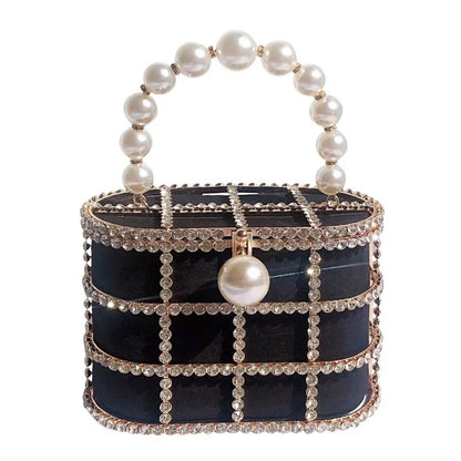 Diamonds Basket Evening Clutch Bags Women 2023 Luxury Hollow Out Preal Beaded Metallic Cage Handbags Ladies Wedding Party Purse