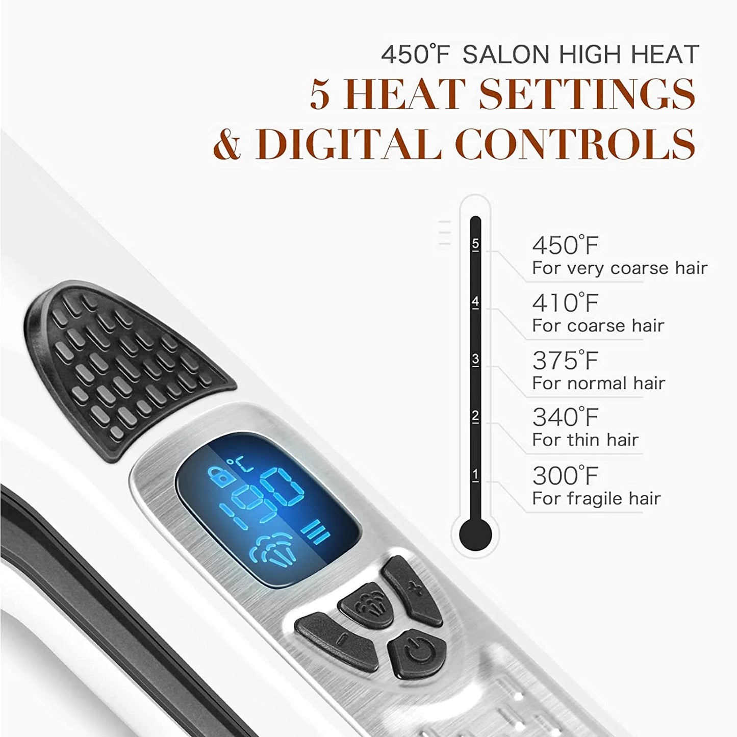 Elektrisk damphår glattejern Professionel keramisk bredt hår Curling Flat Iron Hair Plates LCD Display Hot Comb Indretning