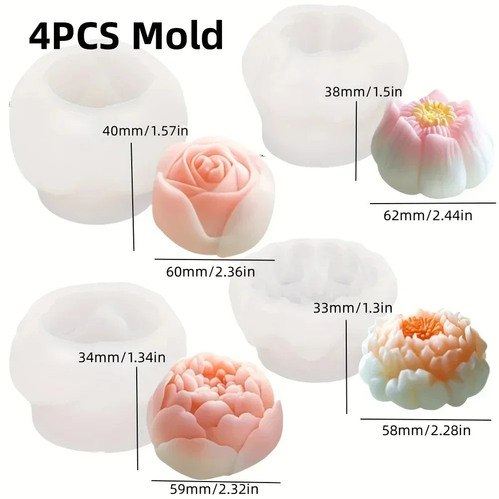 New 3D Rose Bouquet Candle Silicone Mold Chrysanthemum Flower Cluster Resin Mold Flower Peony Gypsum Mold Valentine's Day Gift
