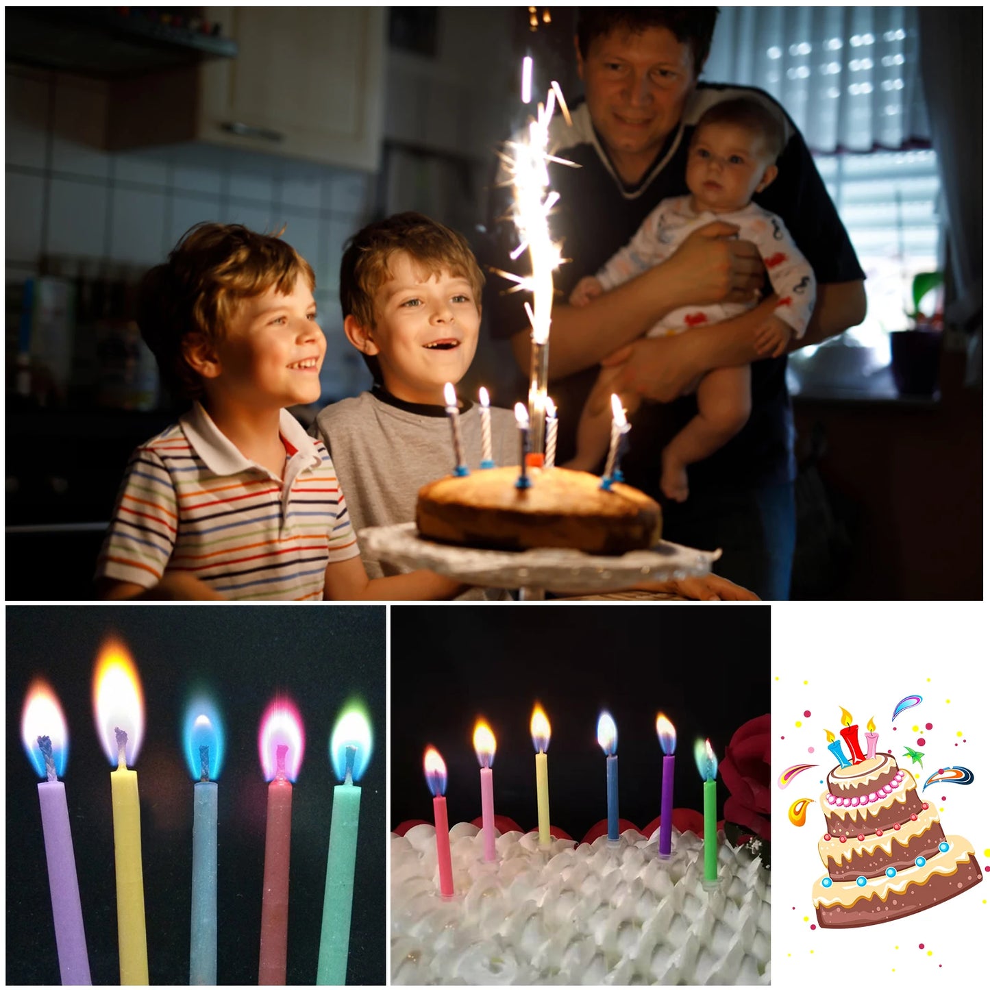 נרות להבה רב -צבעונית צבעונית לחתונה עוגת יום הולדת עוגת עוגות עוגות ציוד למסיבות מסיבות לילדים ילדים