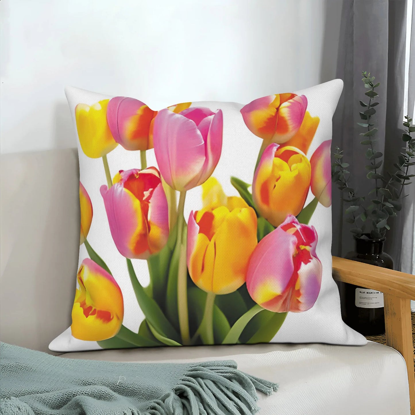 Rosa Tulip Floral Throw Pillow Cover Decoration Stue Sofa Pute Hjemmeinnredning