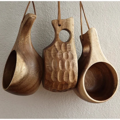 Natural Solid Wood Finnish Cup Outdoor Camping Mug Natural Acacia Wooden Tea Cup Milk Tea Wine Cup Portable Anti Scalding