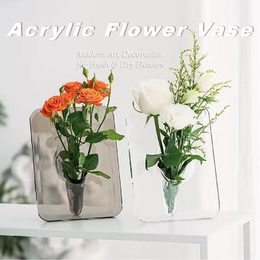 Creative Acrylic Flower Vase - Modern Art Decoration for Fresh/Dry Flowers, Home Office Table Centerpiece, Unique Flower Holder