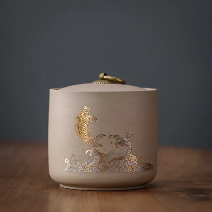 New Ceramic Red Porcelain Tea Jar Creative Sealed Storage Tank Black Tea Puer Storage Kitchen Storage Tool